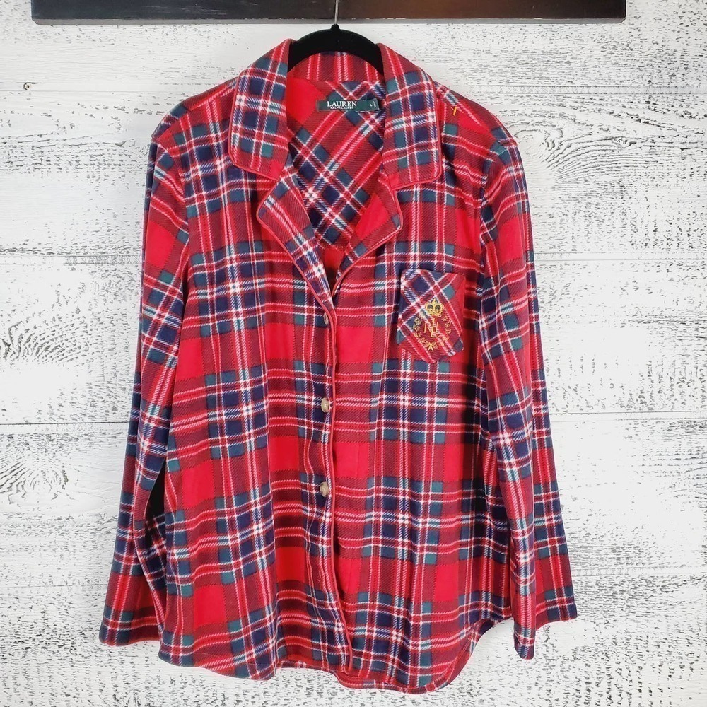 Lauren Ralph Lauren Buffalo Plaid Pajama Collared Nightwear Top
